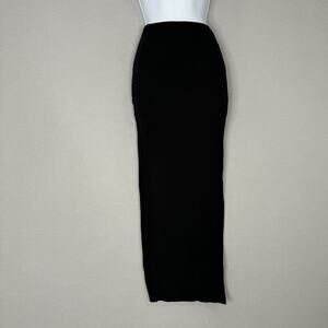 Staple & Hue Womens Skirt Small Black Modal Blend Ribbed Ruched Side Maxi Travel
